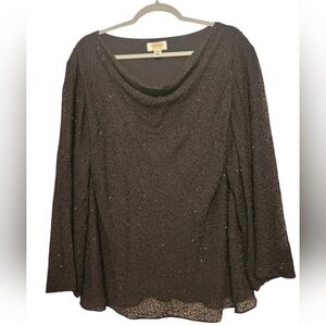 Talbots Black Beaded Cowl Neck Long Sleeve Top NWOT